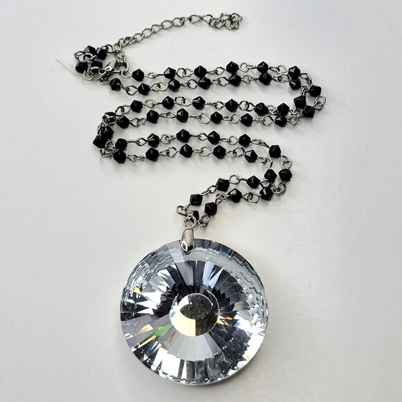 Large Glass Pendant with Black beads Necklace - Picture 4 of 7